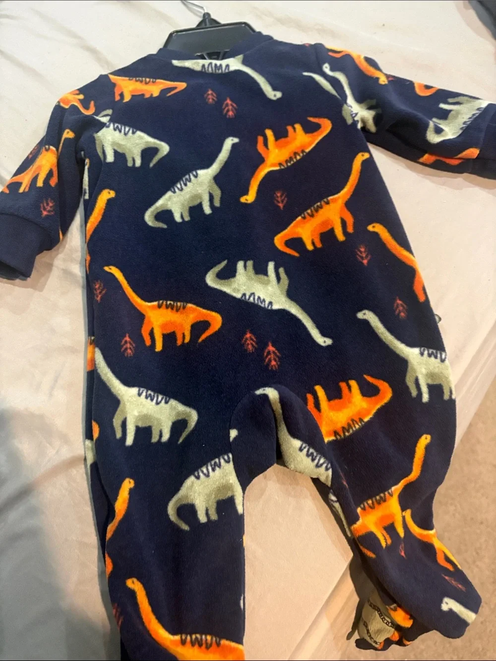 Carter's Navy Blue Fleece Dinosaur Footie with Orange & Cream Dinosaurs